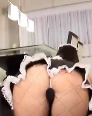 French maid on duty play with her clits