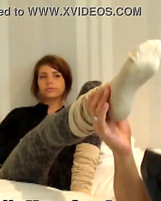Sexy French girl gets her smelly socks and soles sniffed after school