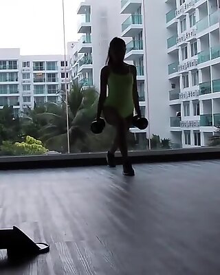 Asian amateur teen girlfriend gym workout and horny sex after